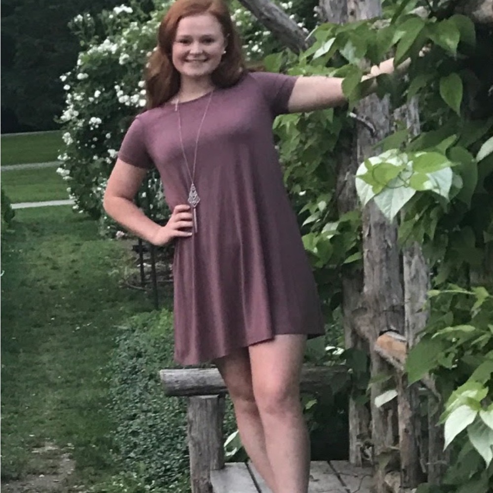 Forever 21 Purple Mini Sundress Short Sleeve Crew Neck